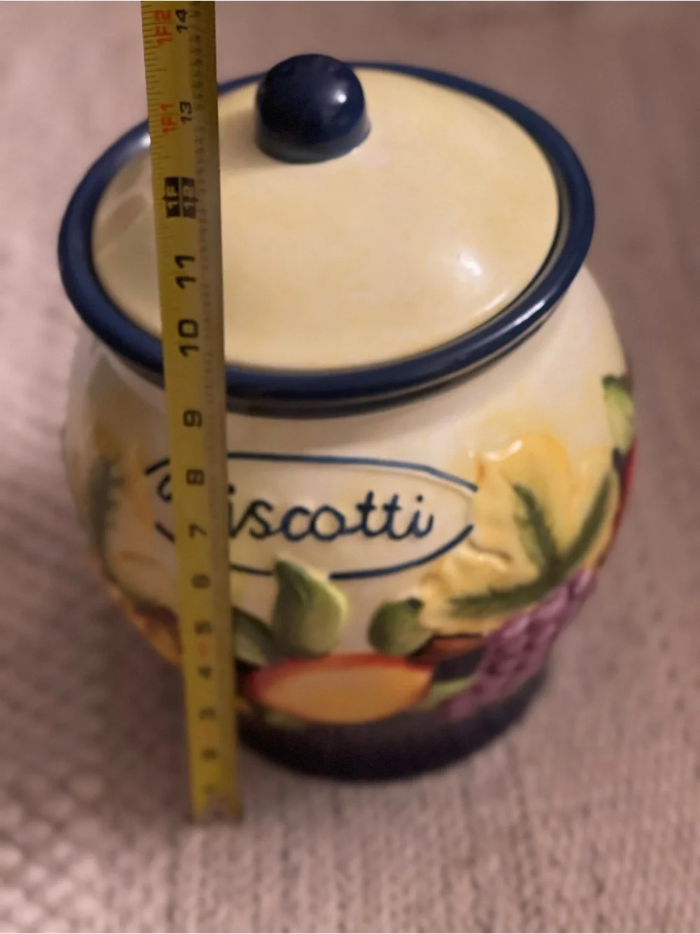 Large Ceramic Fruit Adorned Biscotti Jar